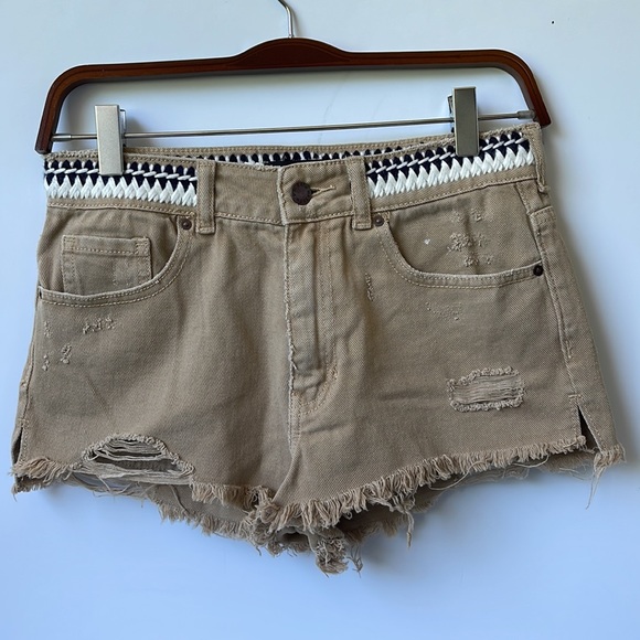 PS Erin Wasson Tan Woven Denim Cut Off Jeans Shorts Size 26 - Picture 2 of 5